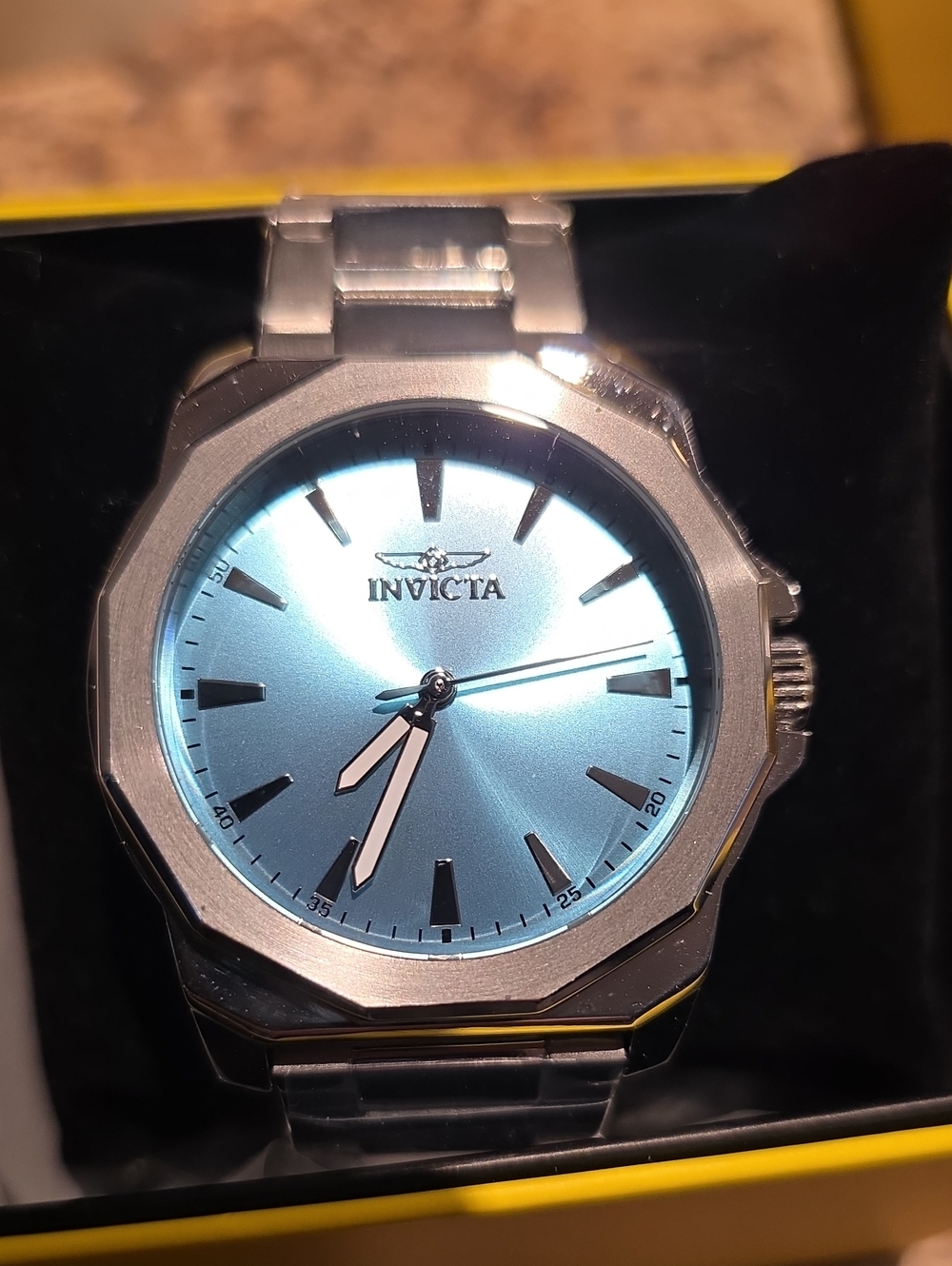 Invicta Silver Watch with Light Blue Sunburst Dial